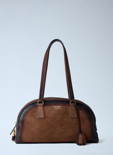 Prada Bowling Medium Suede Handbag Brown pra0264014