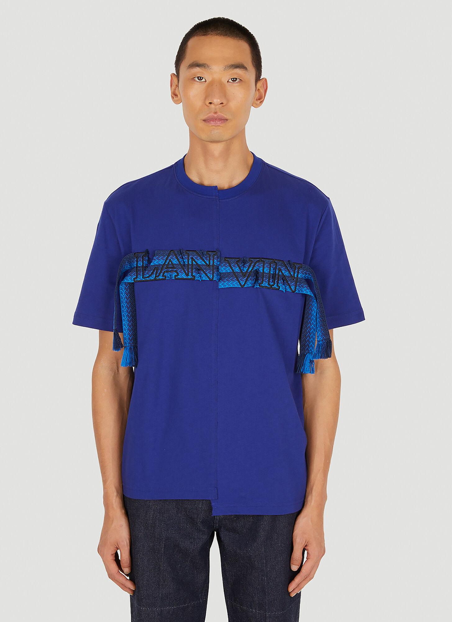 Shop Lanvin Asymmetric Logo T-shirt In Blue