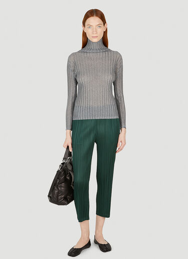 Pleats Please Issey Miyake Rib Pleats High Neck Top Grey plp0252009