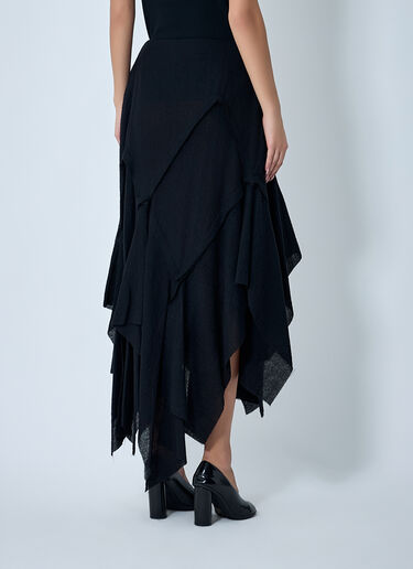 Yohji Yamamoto Gauzed Frilled Midi Skirt Black yoy0262021