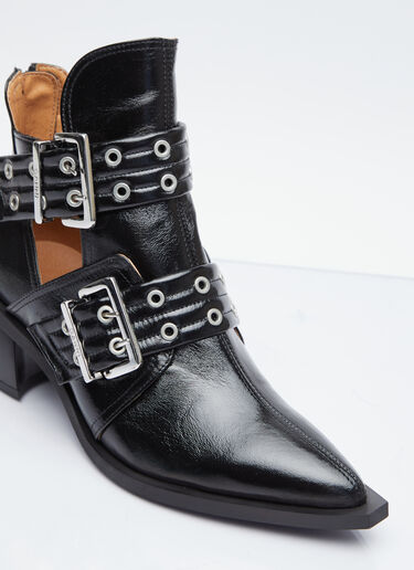 GANNI Chunky Buckle Open Cut Boots Black gan0254028