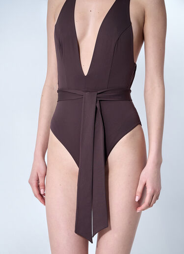 Max Mara Cristel Belted Swimsuit Brown max0260022