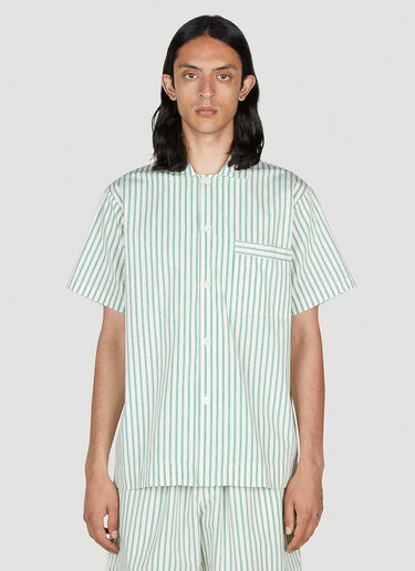 Tekla Clover Stripe Short Sleeve Pyjama Shirt Green tek0353016