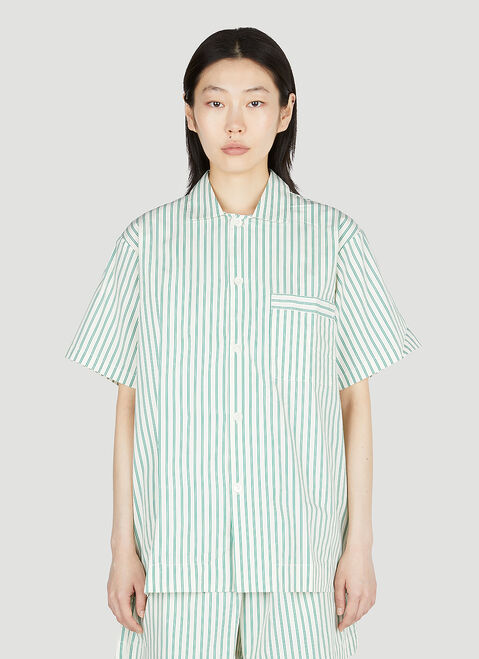 Tekla Clover Stripe Short Sleeve Pyjama Shirt Cream tek0355006