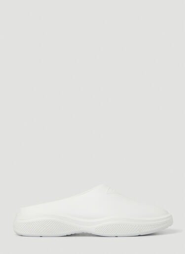 Prada Logo Embossed Foam Mules White pra0149040