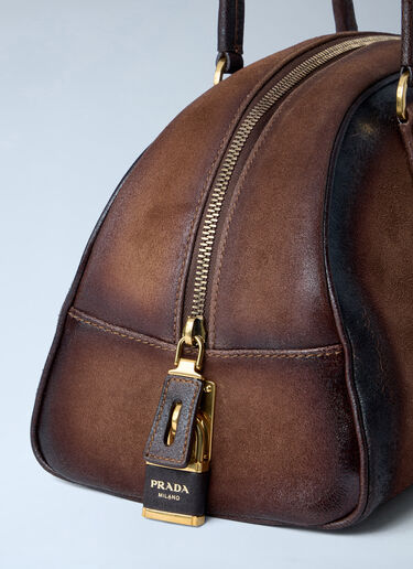 Prada Bowling Medium Suede Handbag Brown pra0264014