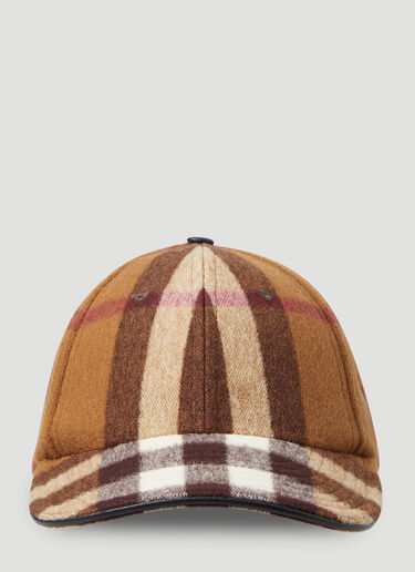 Burberry Leather Trimmed Check Baseball Cap Brown bur0346021