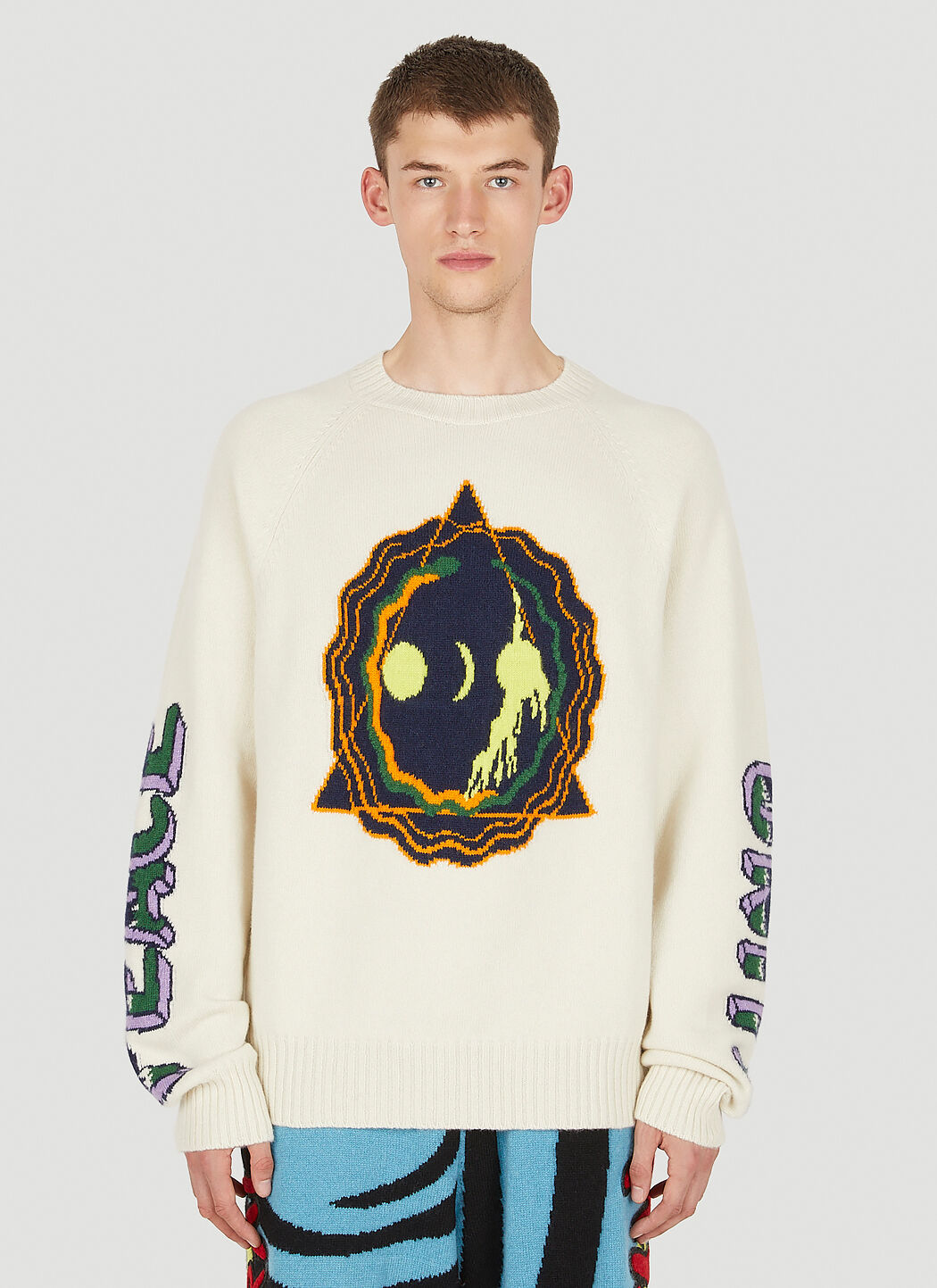 The Elder Statesman Peace and Unity Sweater in White LN CC