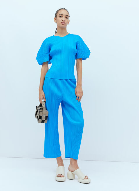 Pleats Please Issey Miyake Cropped Pleated Pants Blue plp0254001