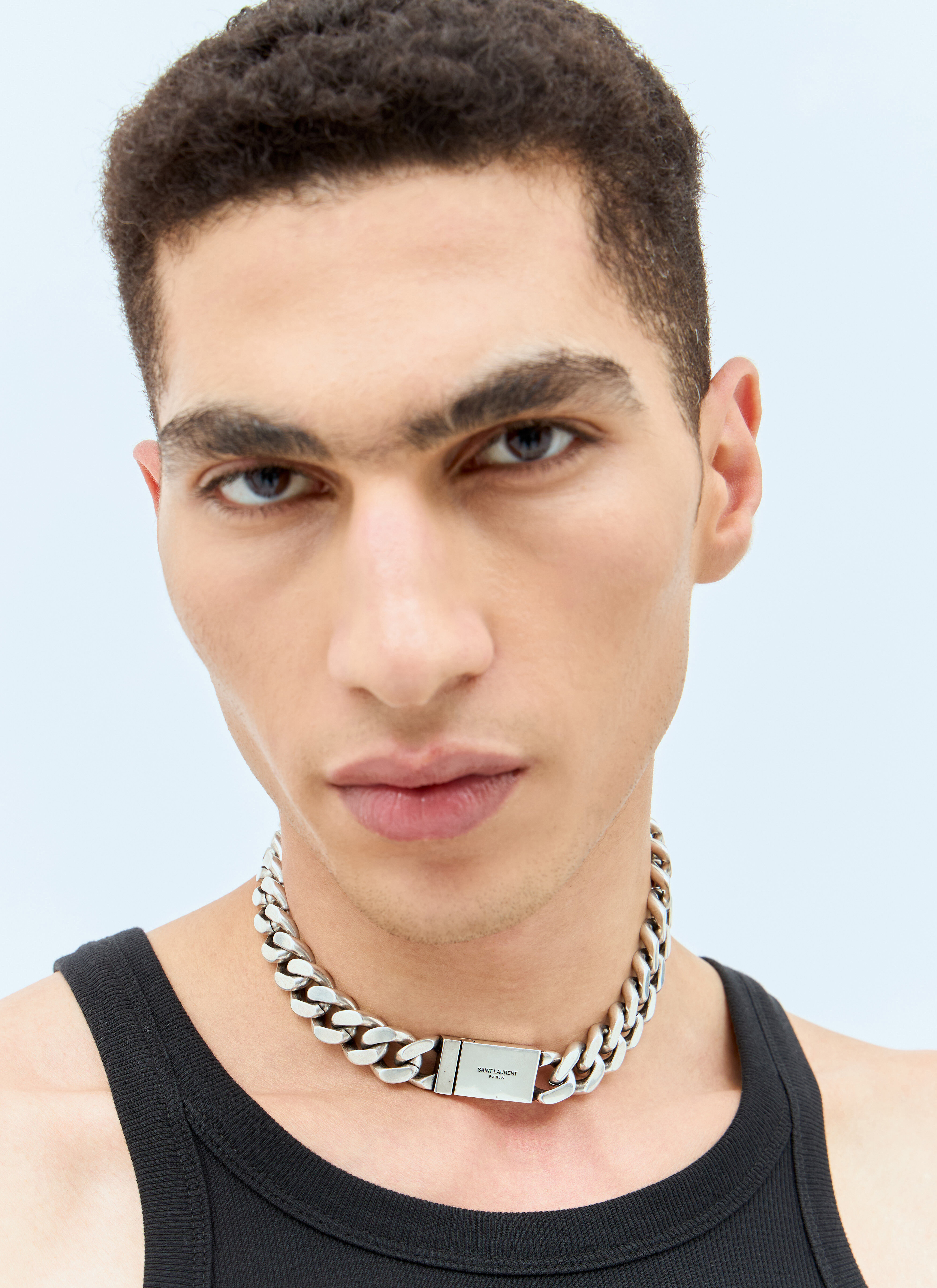Saint Laurent Curb Chain Necklace in Silver LN CC