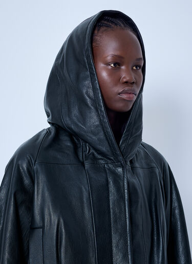 LN-CC® - Sportmax: Hooded Leather Jacket - Black Sportmax Hooded Leather Jacket Black spx0266002
