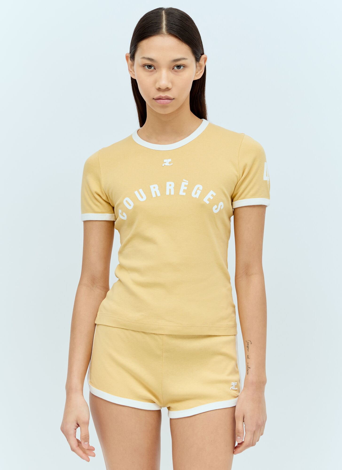 Shop Courrèges Contrast Printed T-shirt In Yellow