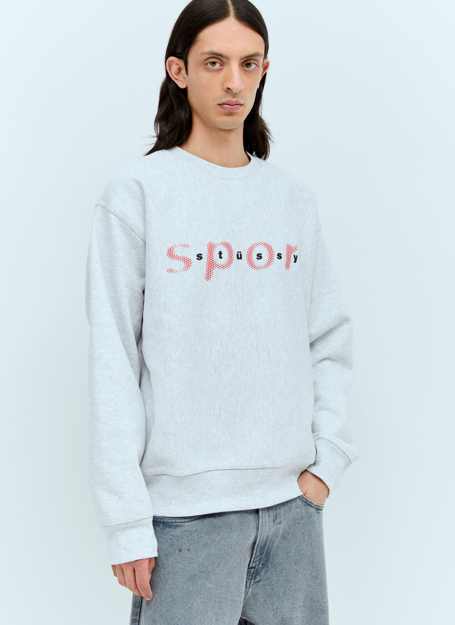 Shop Stussy Dot Sport Crewneck Sweatshirt In Grey