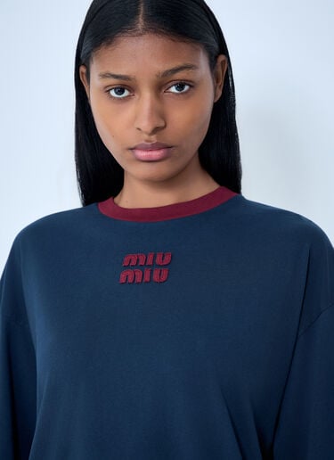 Miu Miu Cotton Jersey Sweatshirt with Logo Motif Blue miu0263060