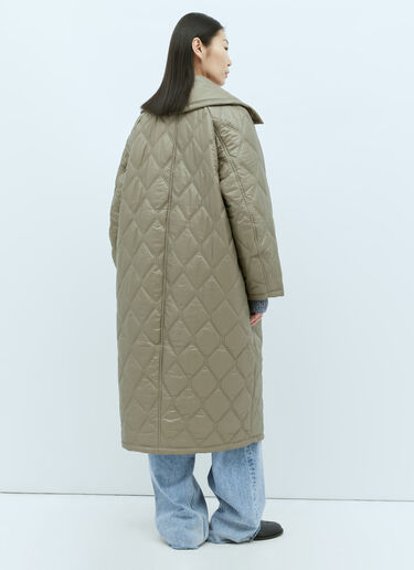 GANNI Shiny Quilt Coat Khaki gan0255006