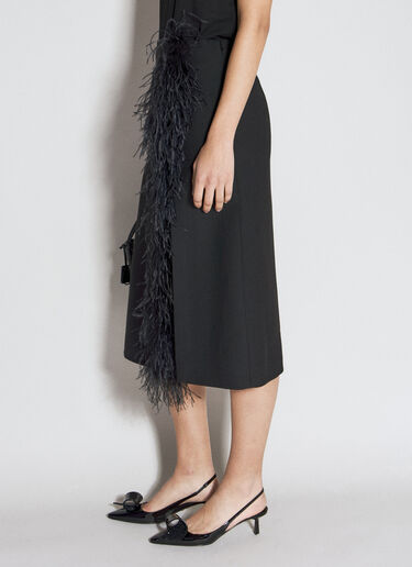 Prada Feather-Trimmed Wool Midi Skirt Black pra0255004