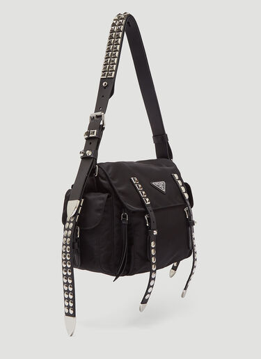 Prada Nylon Studded Shoulder Bag in Black