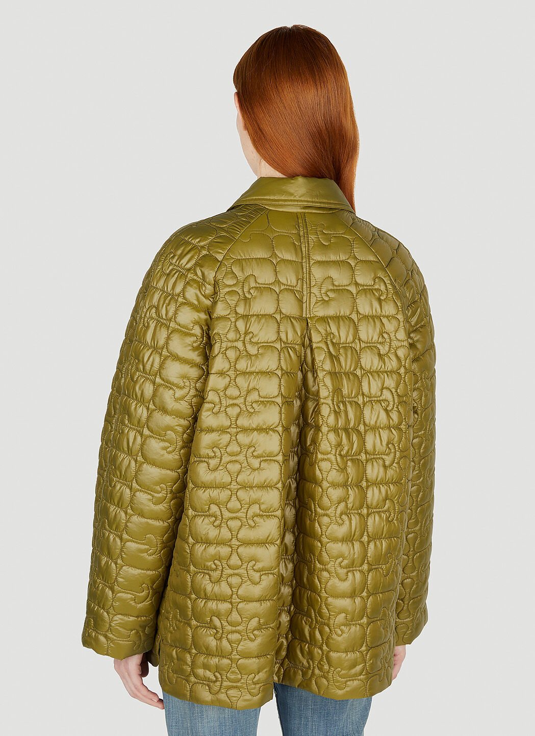 GANNI Logo Quilted Jacket in Khaki LN CC
