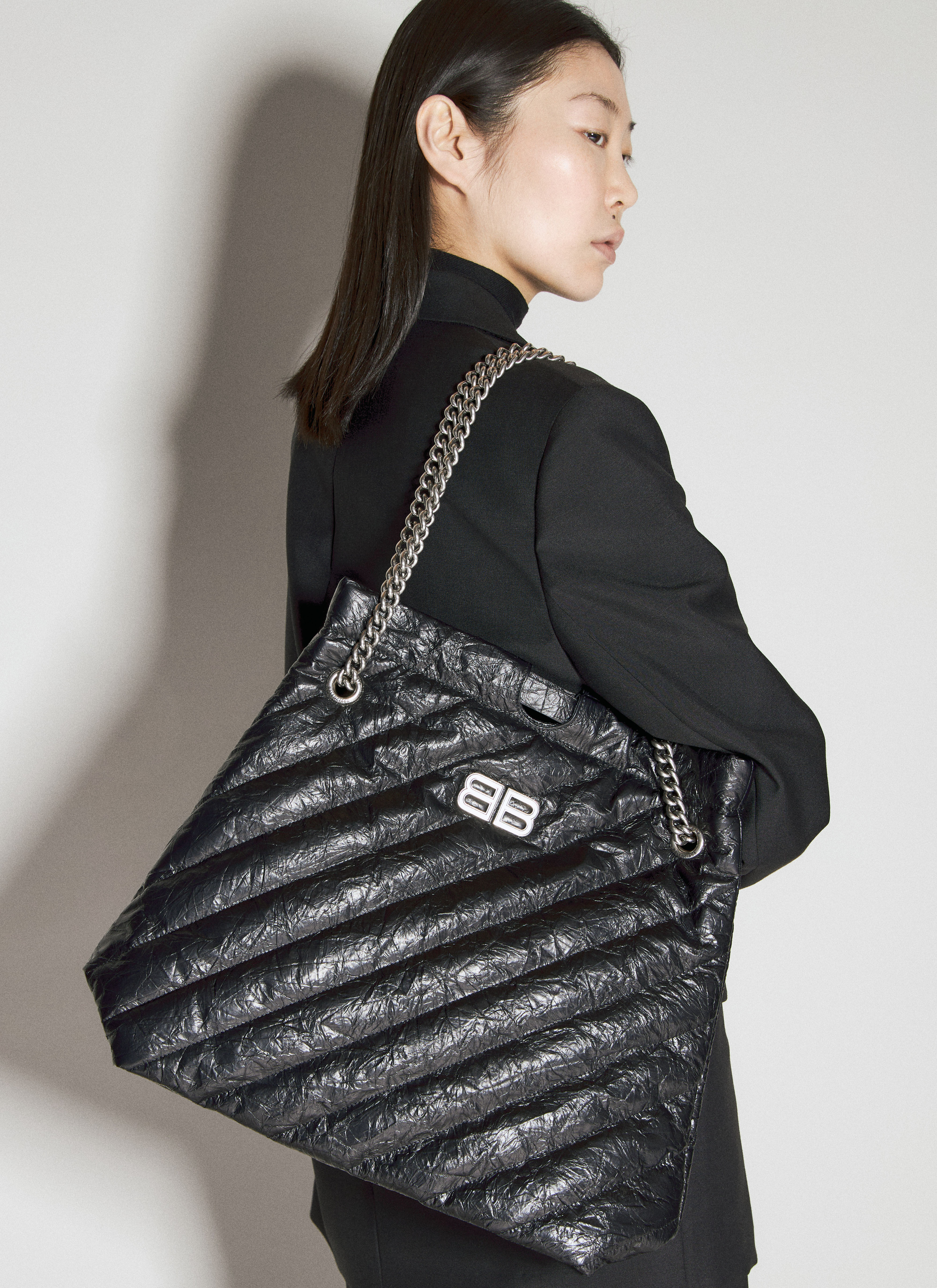 Balenciaga Crush Tote Medium Shoulder Bag Black bal0256011