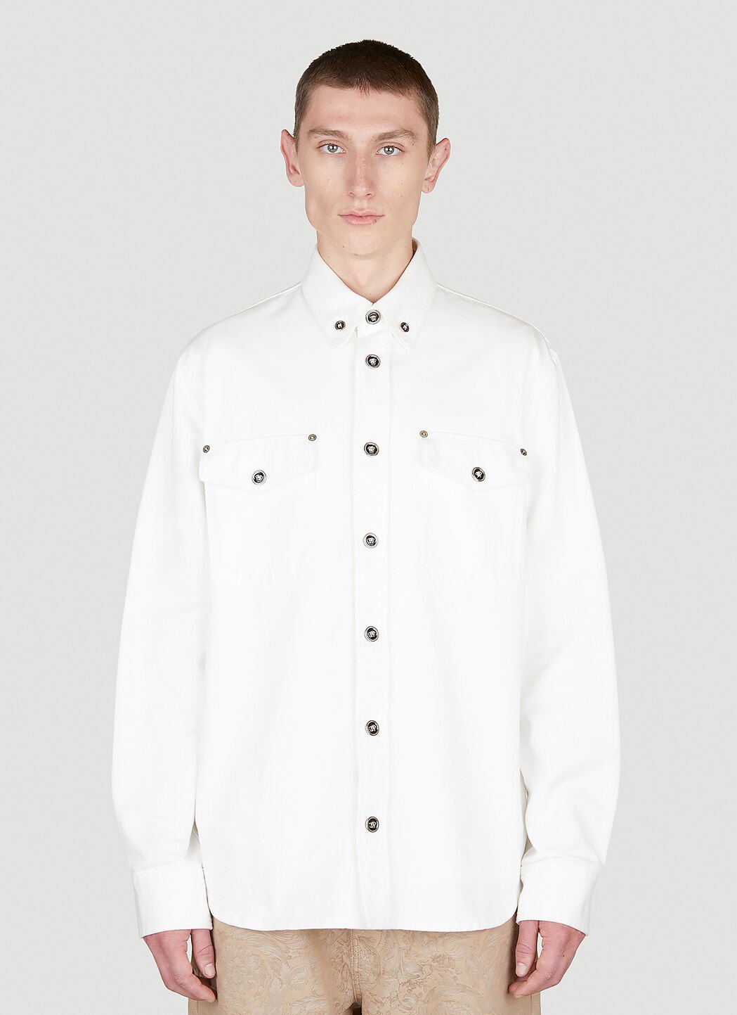 Versace 宽大牛仔衬衫 白色 ver0154004