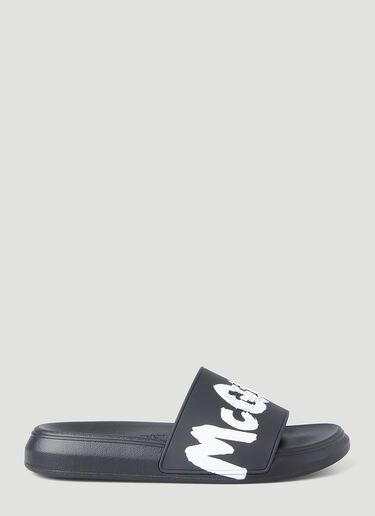 Alexander McQueen エンボス ロゴプリント スライド ブラック amq0147041