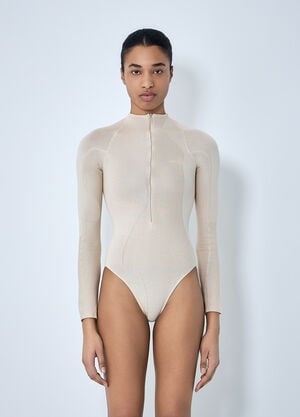 SKIN SERIES High-Neck Bodysuit in Ribbed Knit Beige sks0264002