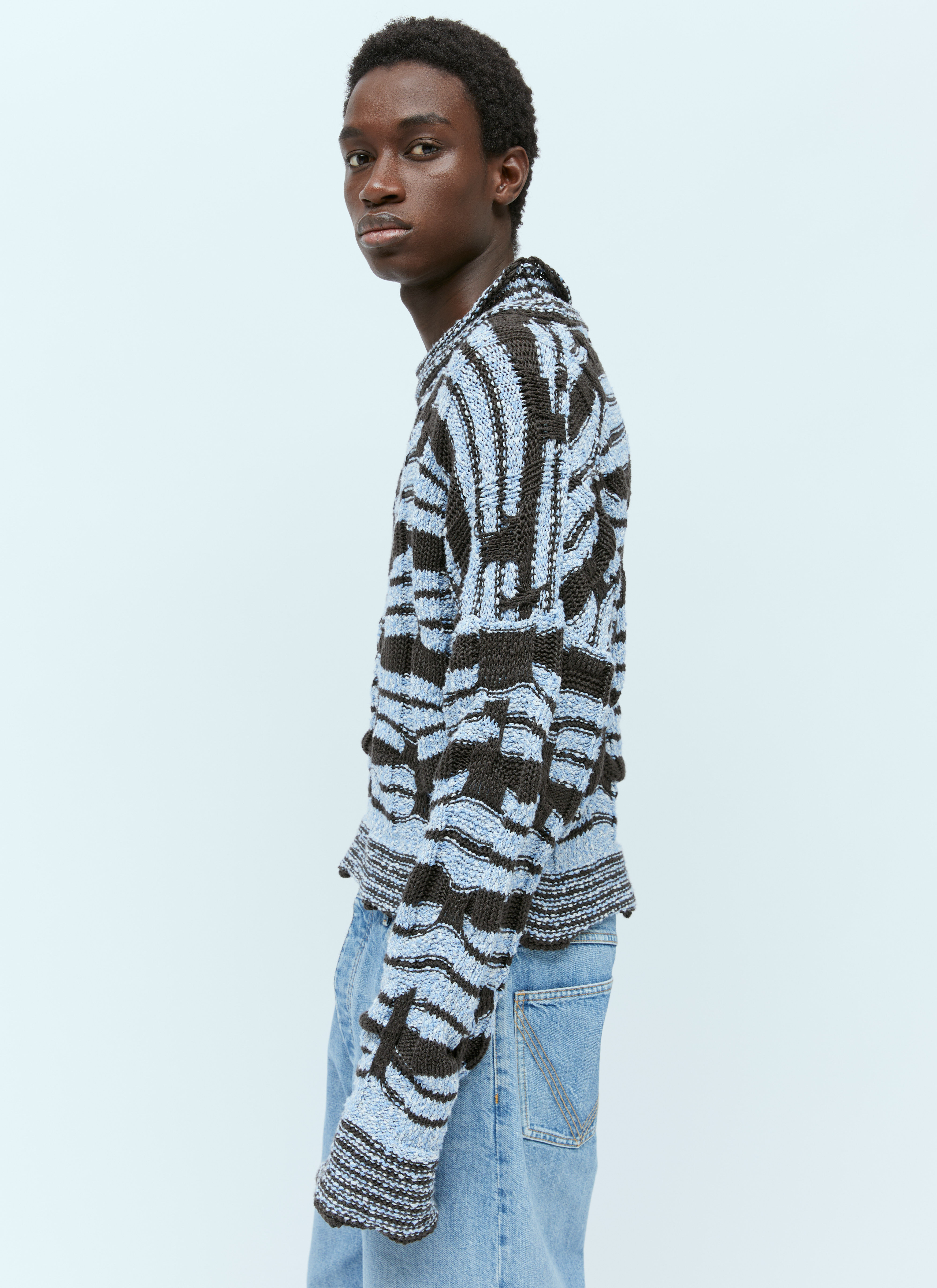 Bottega Veneta Men s Distorted Stripe Cotton Sweater in Blue LN CC