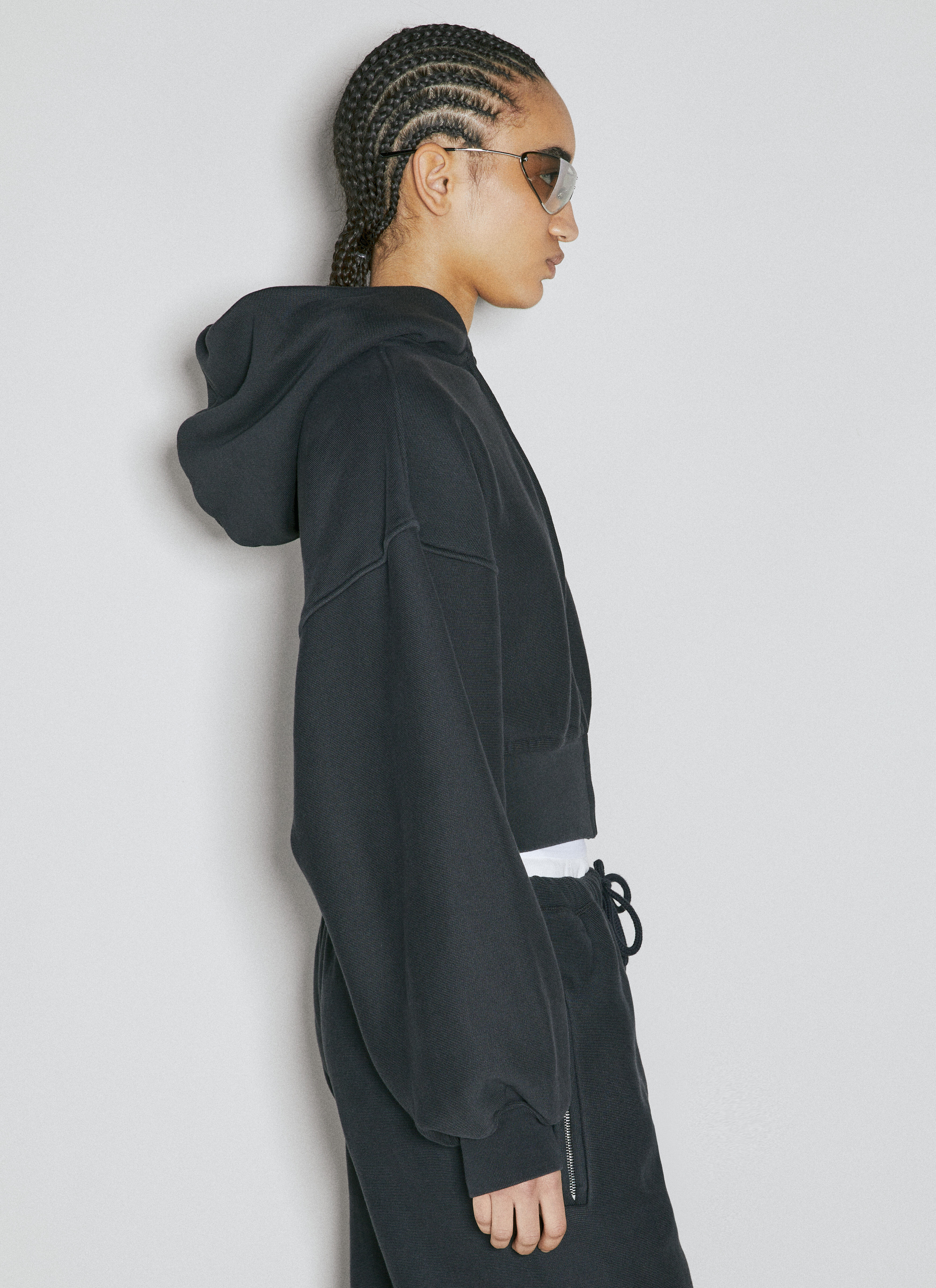 Alexander Wang Women s Cropped Zip Up Hooded Sweatshirt in Black LN CC
