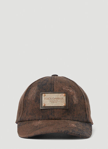 Dolce & Gabbana Distressed Logo Plaque Baseball Hat Brown dol0152015