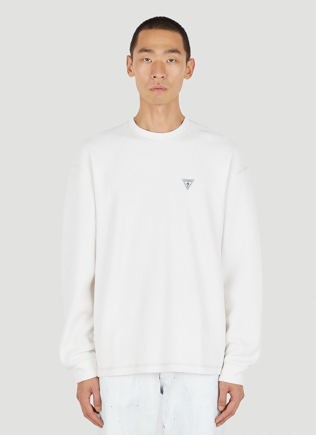 Guess USA Crewneck Thermal Long Sleeve T Shirt in White LN CC