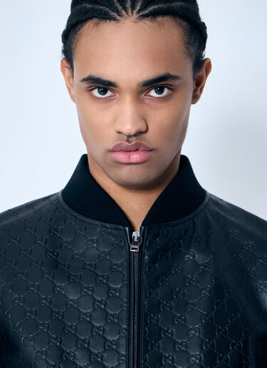 Gucci Embossed GG Leather Bomber Jacket Black guc0159053