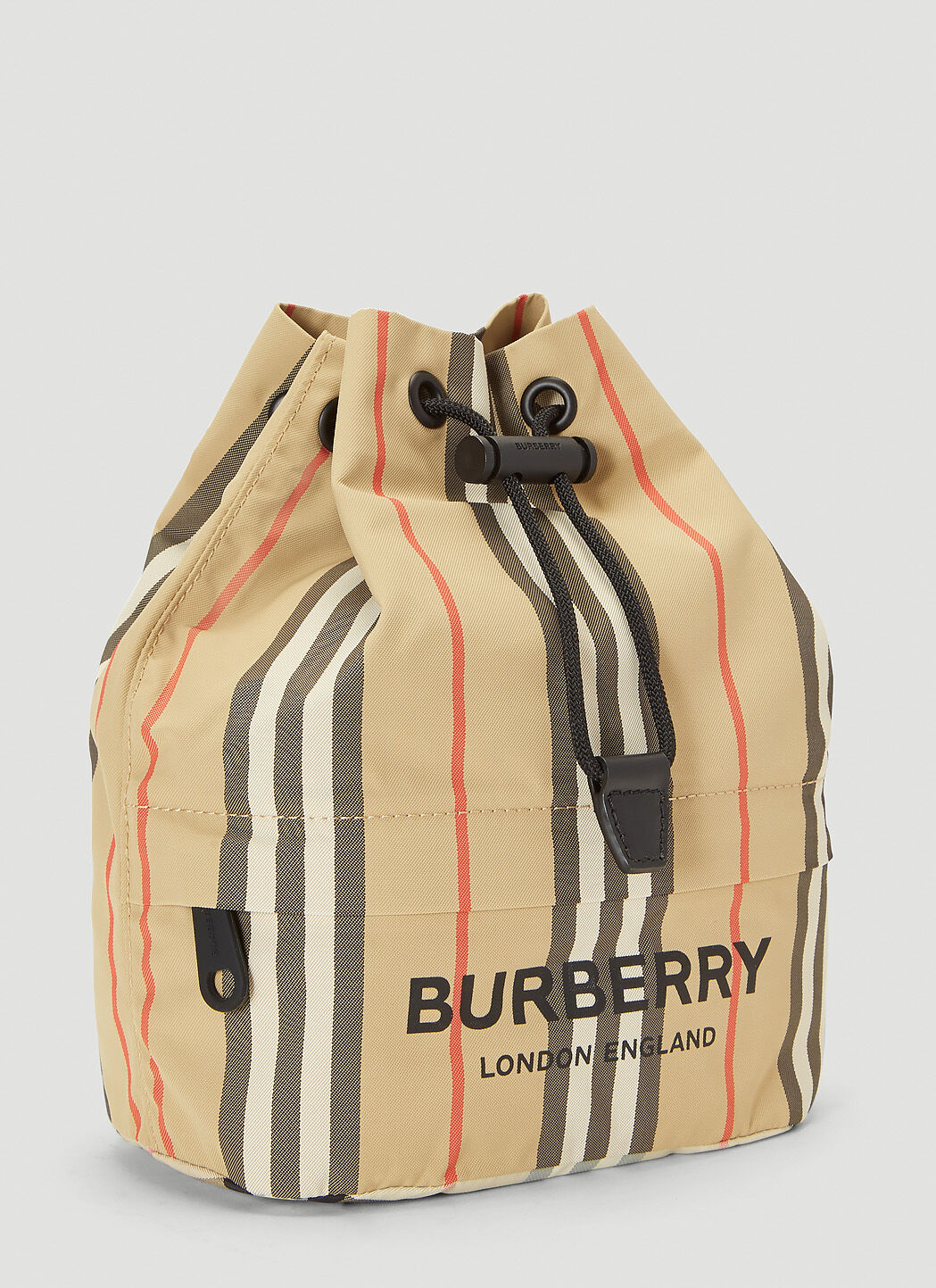 Burberry Phoebe Heritage Stripe Drawstring Clutch Bag in Beige