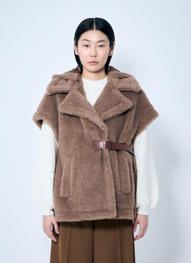 Max Mara Teddy Fabric Gilet Cape Light Brown max0259026