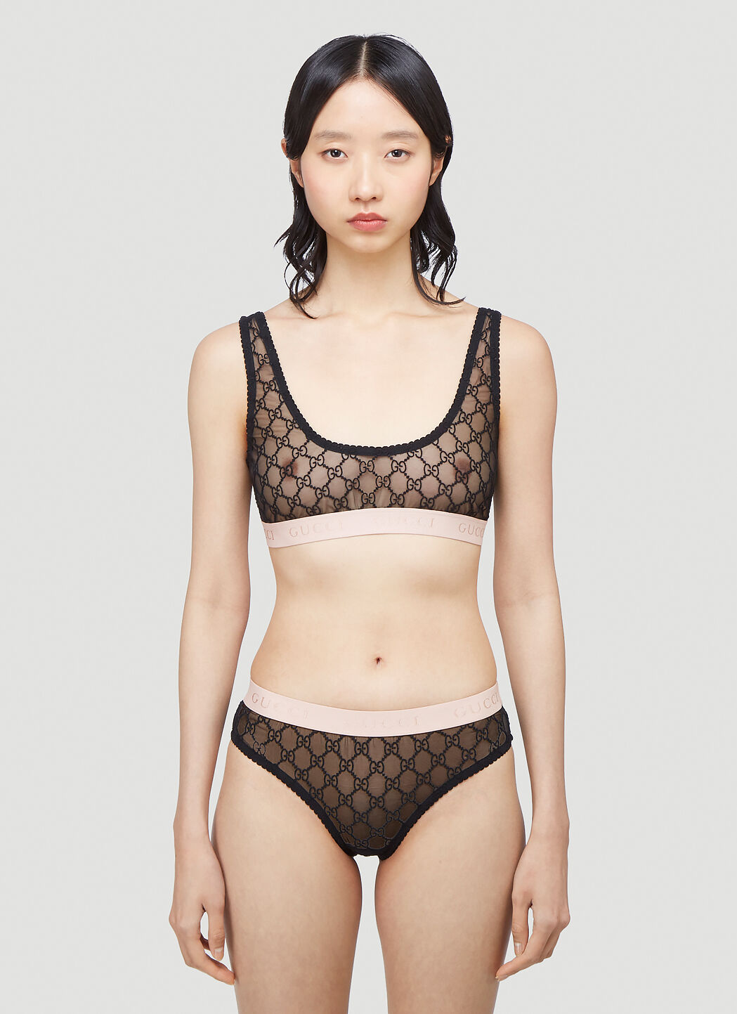 Gucci GG Logo Sheer-Lace Lingerie Set ピンク guc0241026