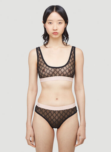 Gucci GG Logo Sheer-Lace Lingerie Set Black guc0240024