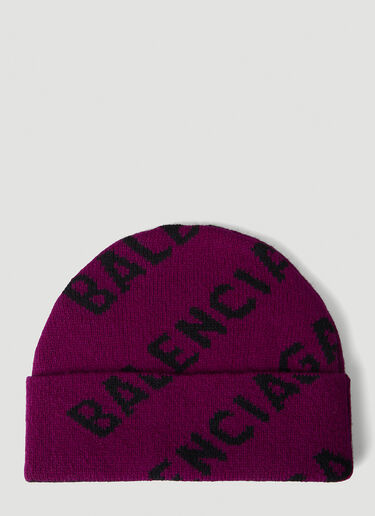 Balenciaga Logo Jacquard Beanie Hat Purple bal0247005