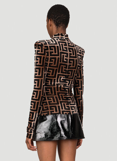 モノグラム ベルベット ロング スリーブ トップ Balmain モノグラム ベルベット ロング スリーブ トップ ブラウン bln0253002