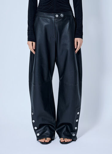 LN-CC® - Sportmax: Wide-Leg Leather Trousers - Black Sportmax Wide-Leg Leather Trousers Black spx0265009