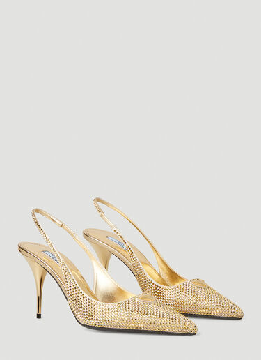 Prada Crystal Embellished Slingback Heels Gold pra0251013