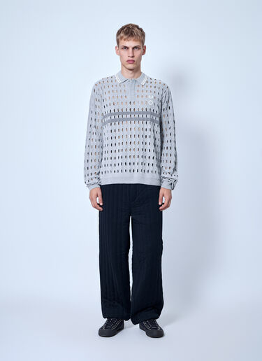 Fred Perry x Craig Green Long Sleeve Open Knit Polo Shirt Grey fry0166002