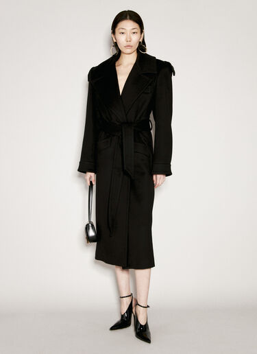 Saint Laurent Cashmere And Wool Belted Coat Black sla0254026