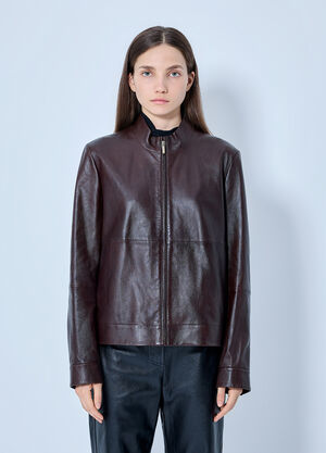 Max Mara High-Collar Leather Jacket Dark Brown max0265214
