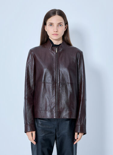 LN-CC® - Max Mara: High-Collar Leather Jacket - Dark Brown Max Mara High-Collar Leather Jacket Dark Brown max0265214