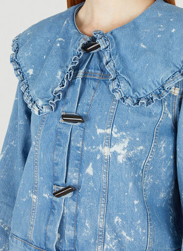 GANNI Bleached Ruffle Collar Denim Jacket Blue gan0247007