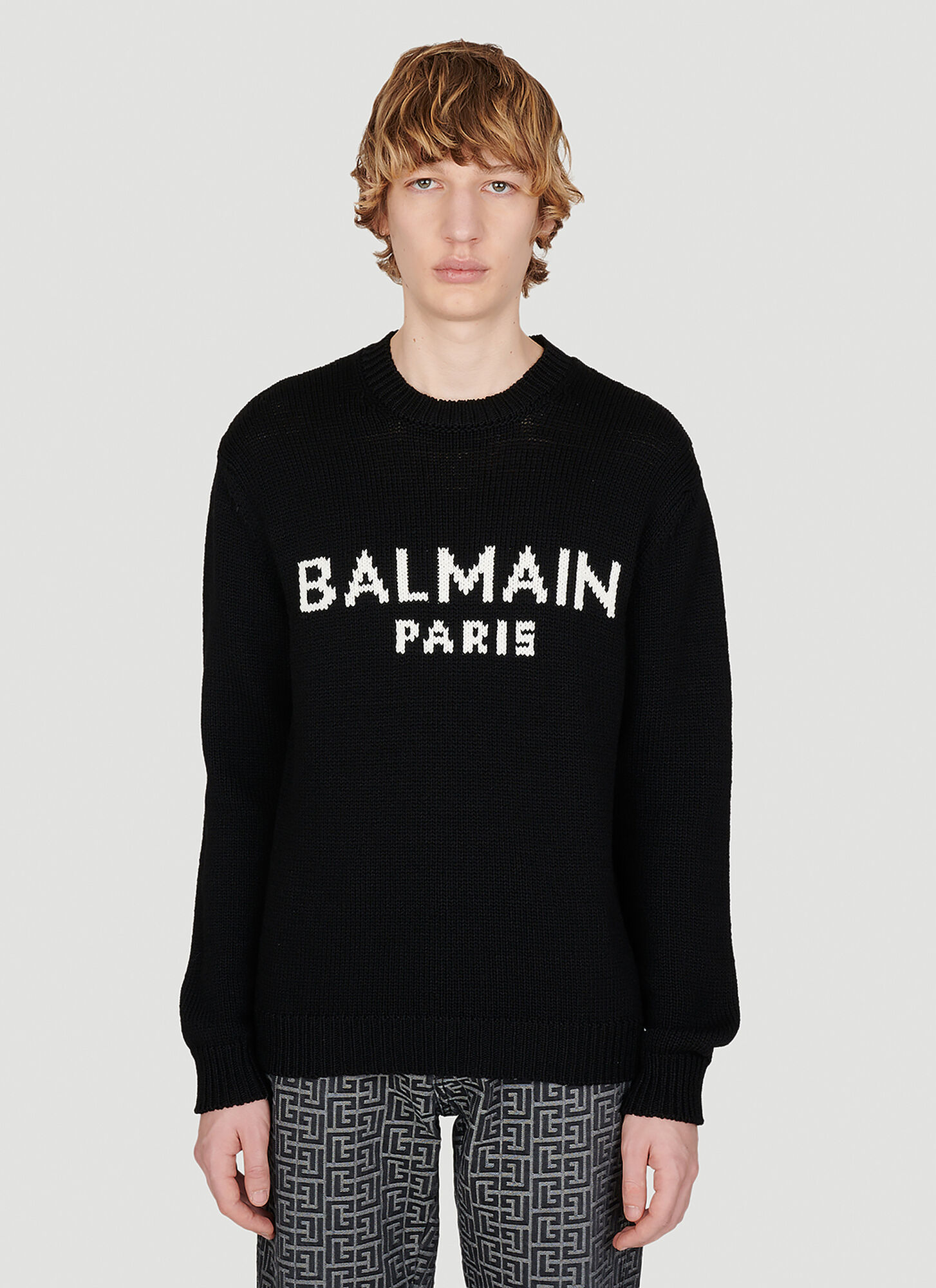 Shop Balmain Logo Knit Sweater In Black