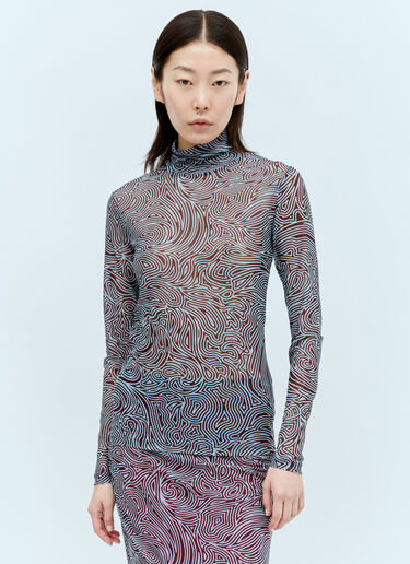 Dries Van Noten Long Sleeve Mesh Top Blue dvn0256020