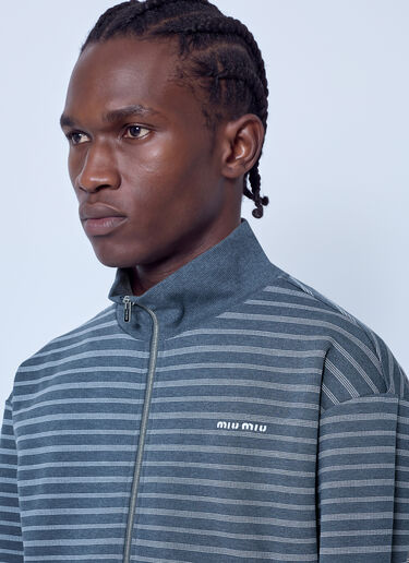 LN-CC® - Miu Miu: Striped Cotton Fleece Jacket - Grey Miu Miu Striped Cotton Fleece Jacket Grey miu0366011
