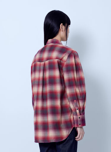 LN-CC® - GANNI: Cotton Flannel Check Pleated Sleeve Shirt - Purple GANNI Cotton Flannel Check Pleated Sleeve Shirt Purple gan0265005