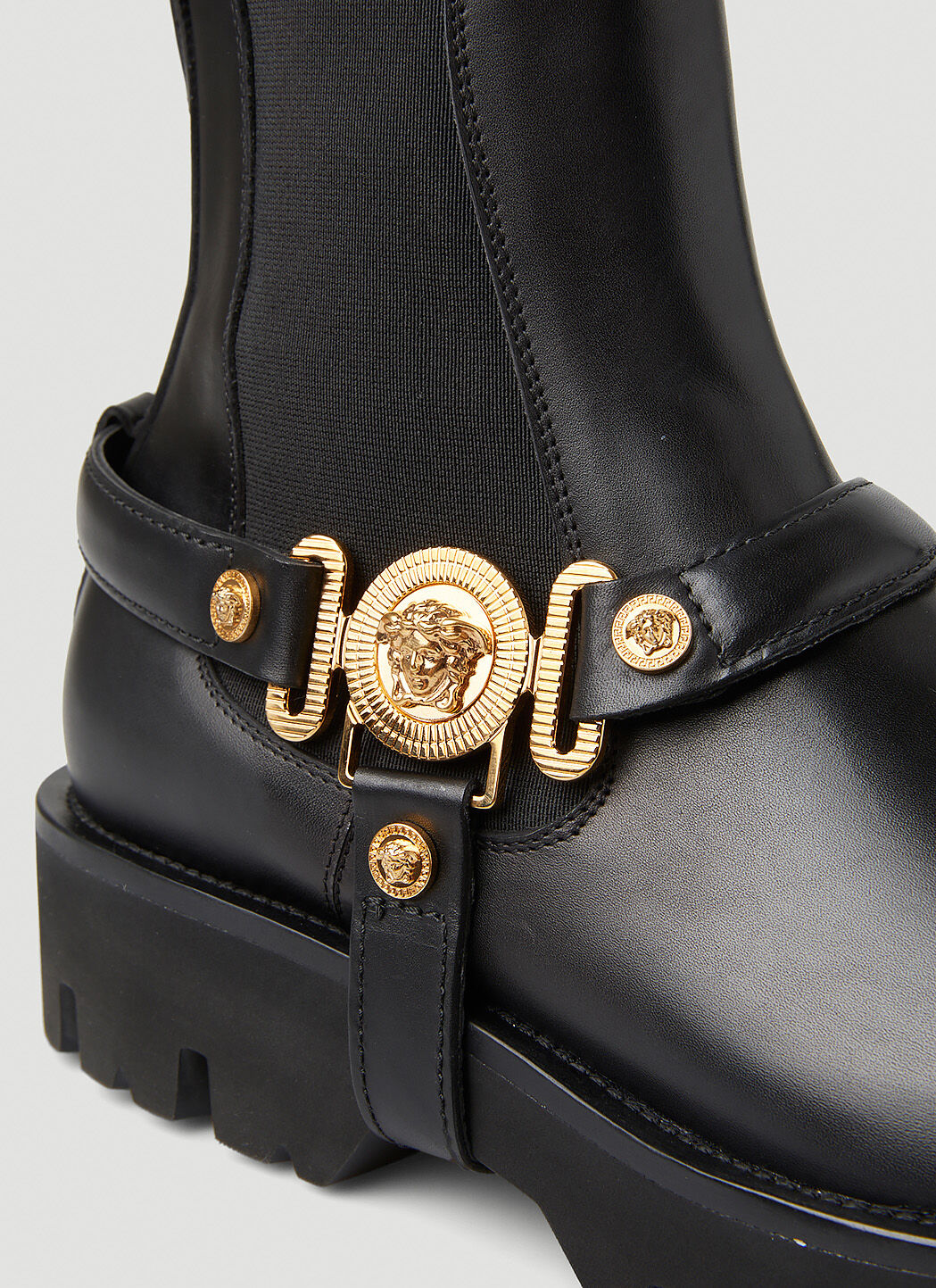 Versace La Medusa Plaque Chelsea Boots in Black LN CC