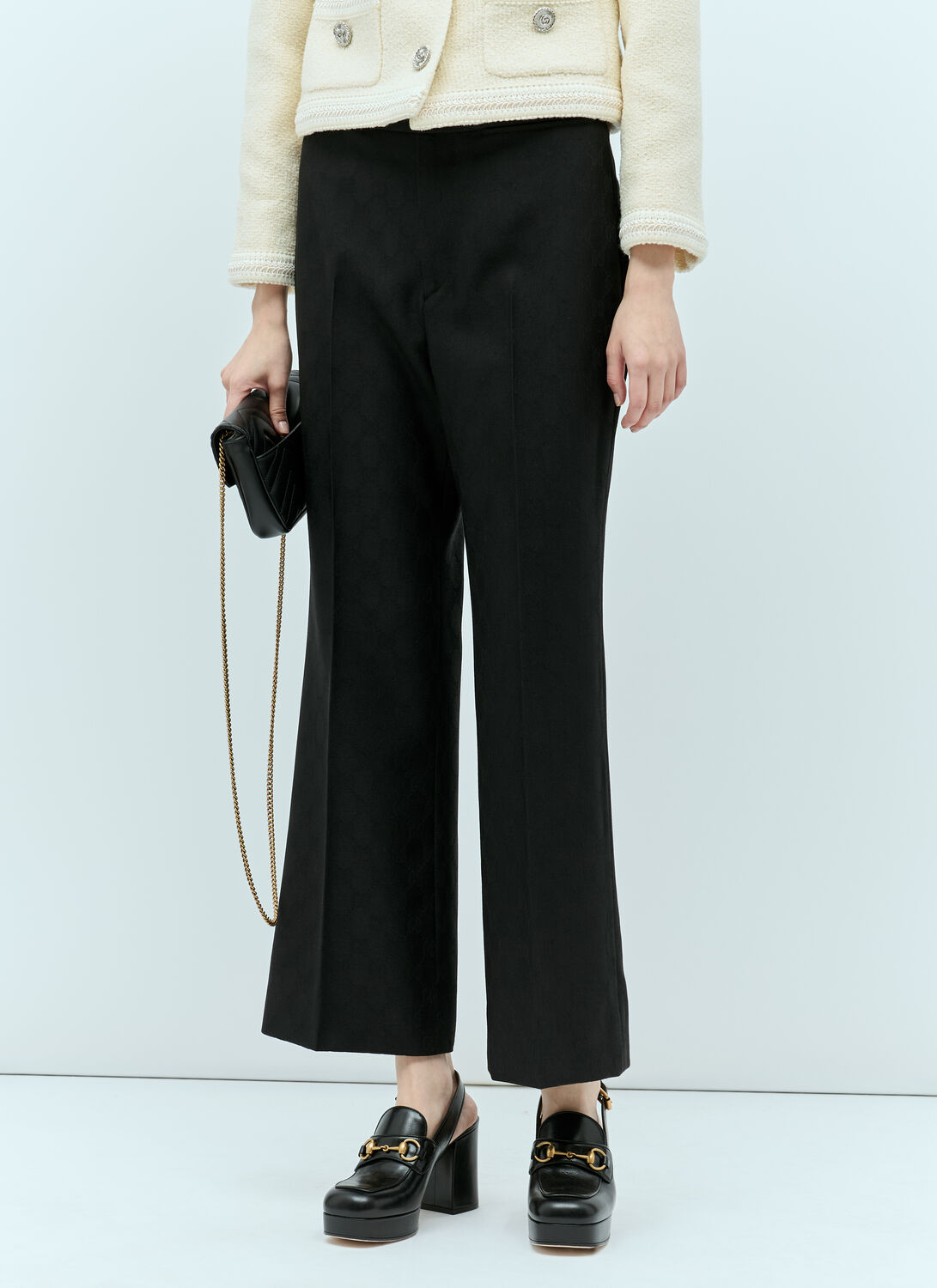 Shop Gucci Wool Interlocking G Tailored Pants In Black